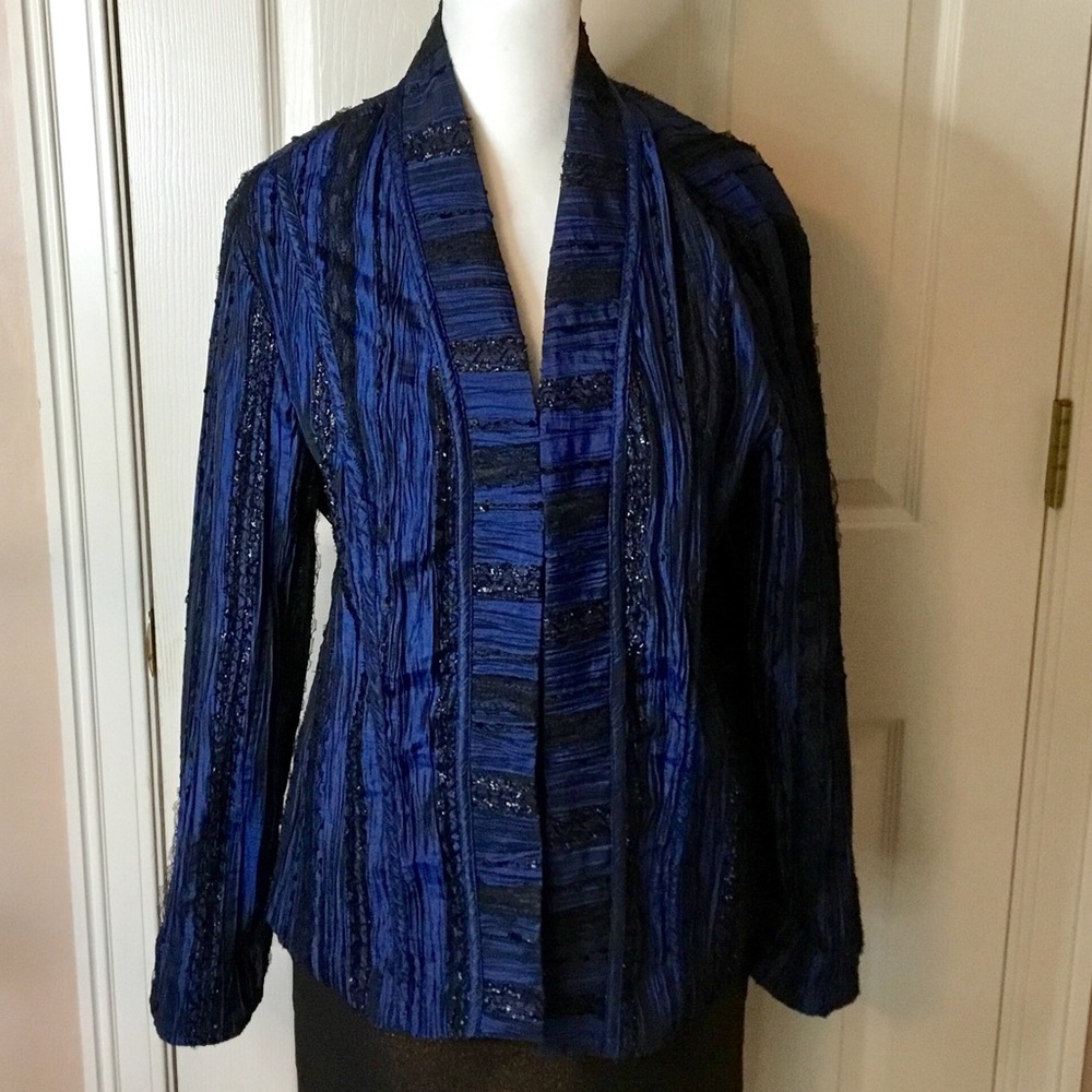 Chico’s Royal Blue Open Front Sparkly Crinkle Jacket - Size M